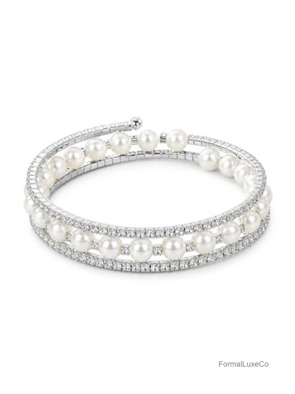 Silver Tone Rhinestone Cuff Bracelet Layered Bridal Crystal Bangle